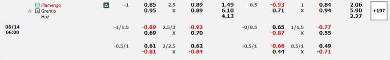 Thông tin bảng tỷ lệ kèo bóng đá Flamengo RJ vs Gremio