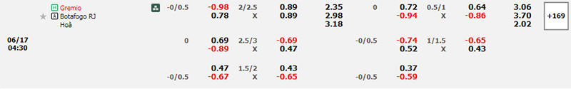 Thông tin bảng tỷ lệ kèo bóng đá Gremio vs Botafogo RJ